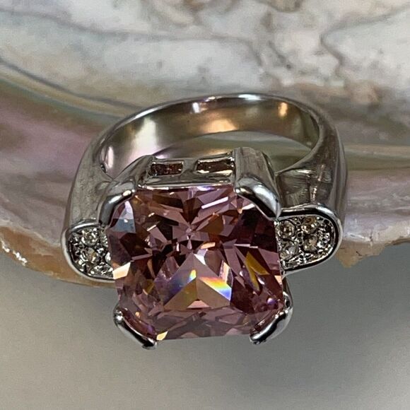 Cushion Tourmaline CZ Solitaire Engagement Ring Women’s 9 Bubble Gum Pink - Picture 15 of 16